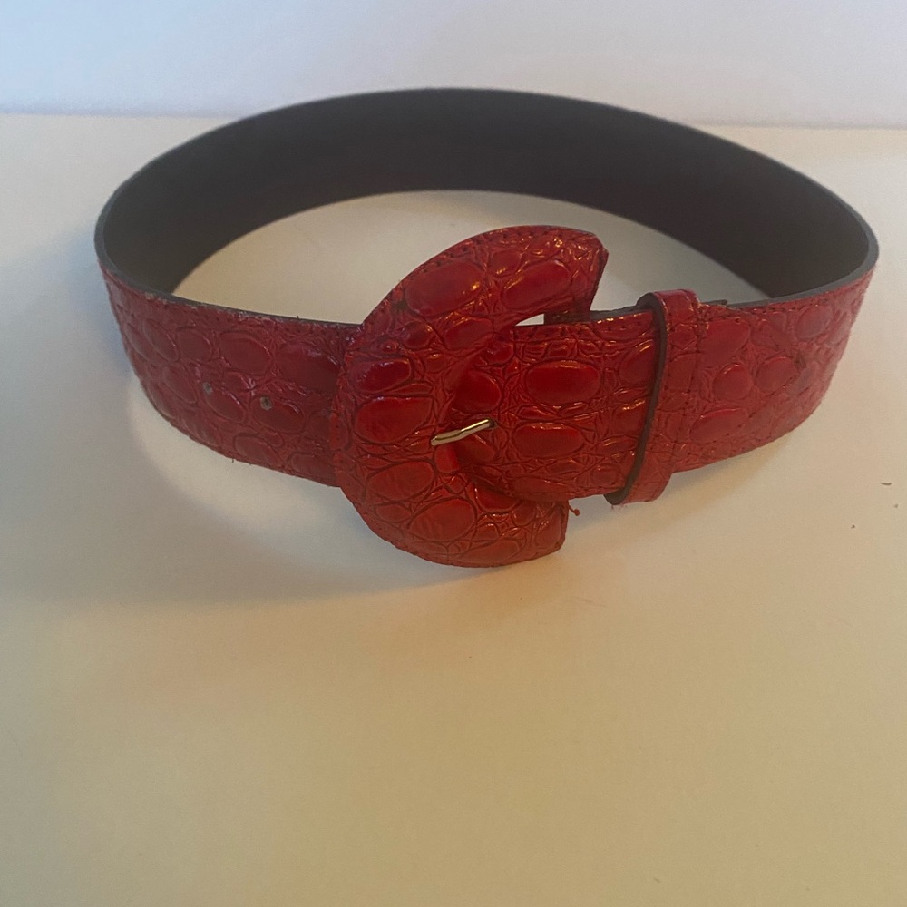 Vintage I. Magnin Red Leather Belt Womens Size S Alligator NEW no tags
